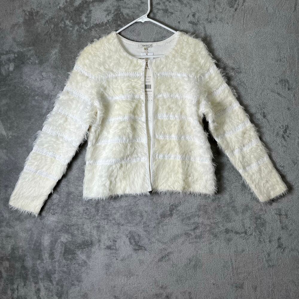 Tyler Boe Faux Fur Textured Jacket Ivory Fur Classic Large Soft Girl New